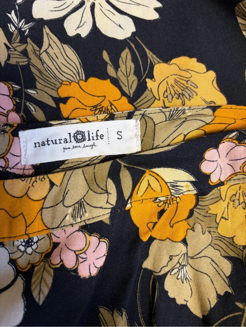 Natural Life Ginger SideSlit Maxi Skirt Black Marigold Floral Boho Cottagecore S